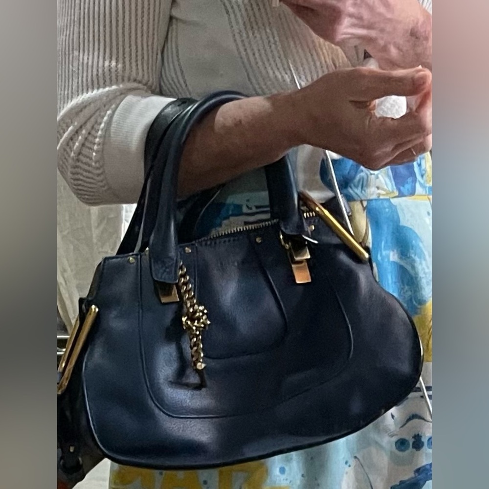 Chloe Dark Blue Leather Satchel with Gold Hardware - Picture 14 of 14